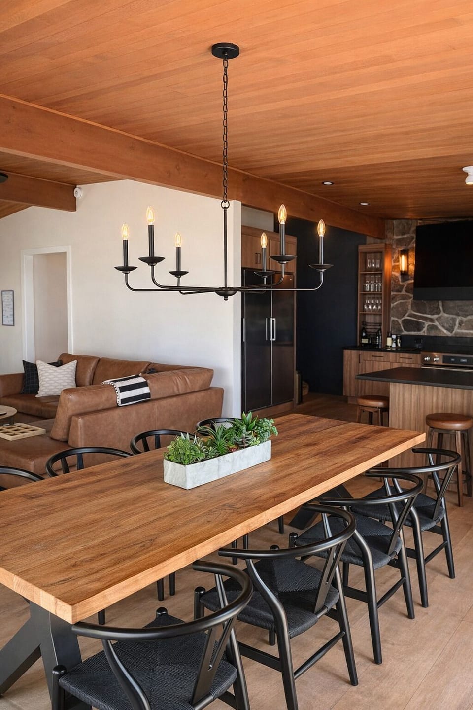 Open concept Kitchen, Dining & Living with Multiple Water Views