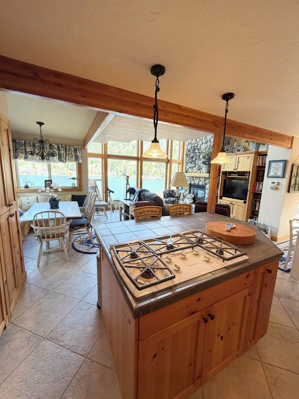 Open concept kitchen, dining room and living room
