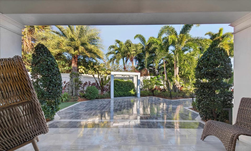 Entryway with Front yard Water Feature