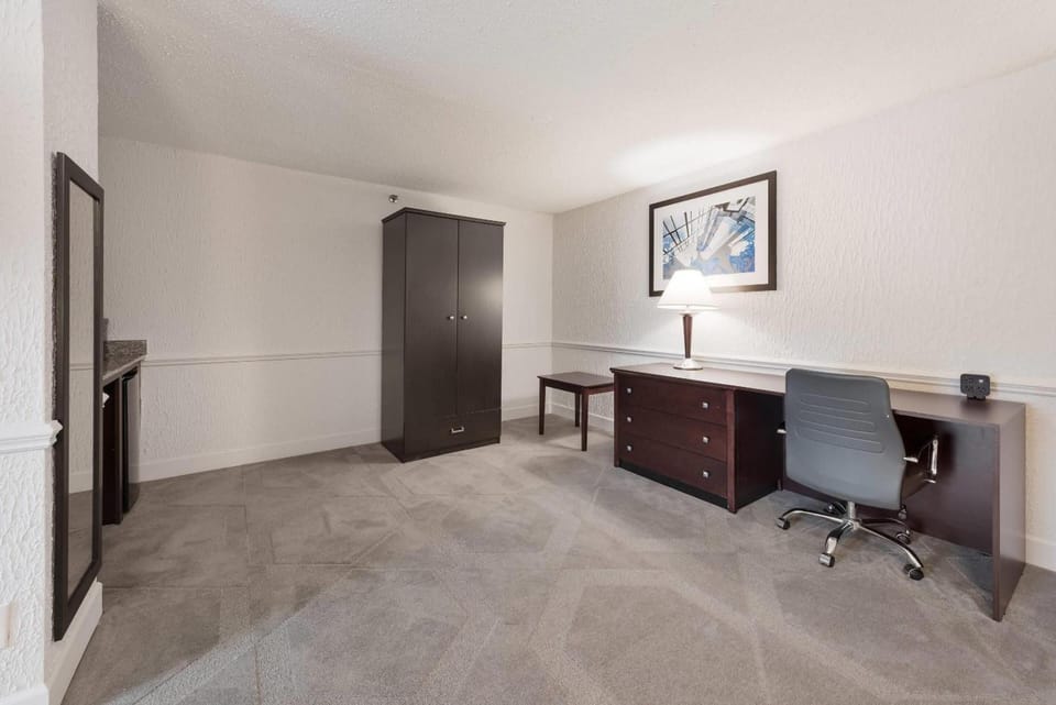 Settle in and get work done at the spacious desk.