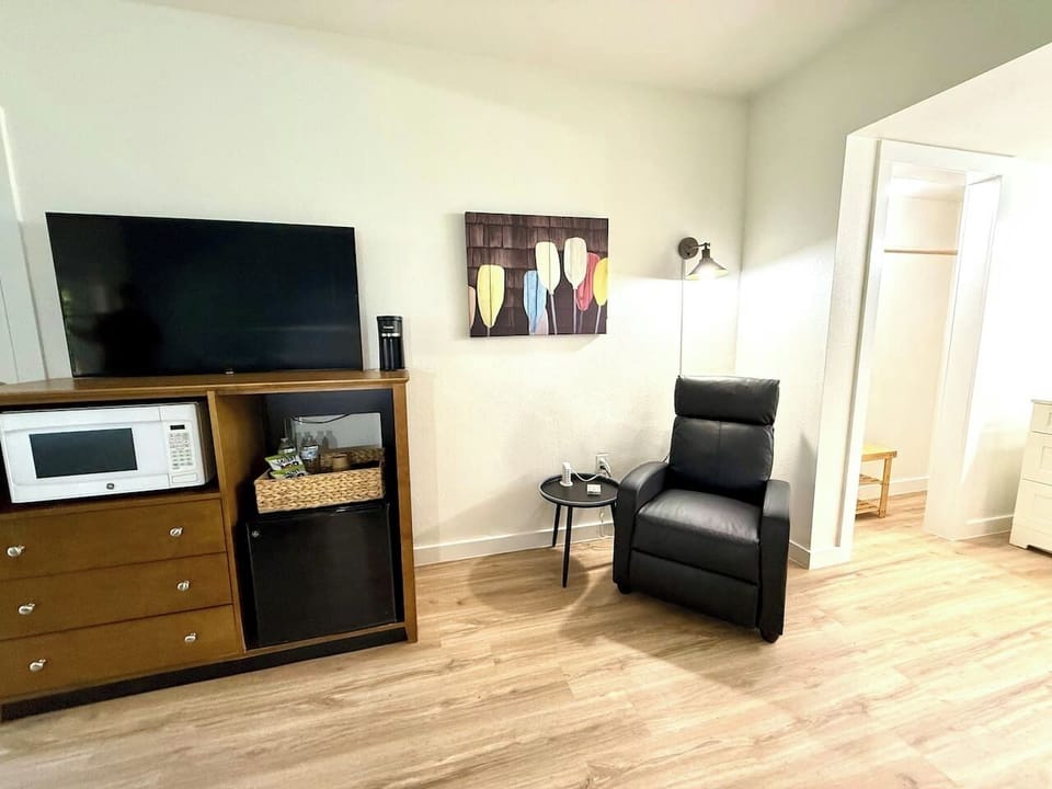 Microwave and mini fridge plus coffee bar