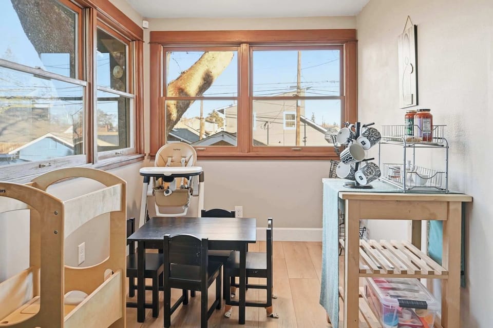 This cozy dining area is perfect for kids, providing a fun and inviting space for them to enjoy their meals.