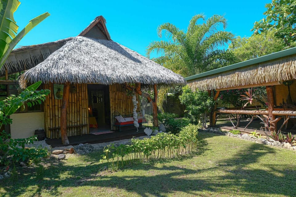 Garden courtyard with cottage exterior