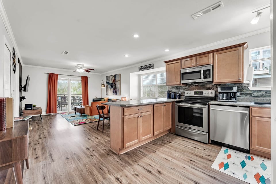 Full kitchen and dining area
