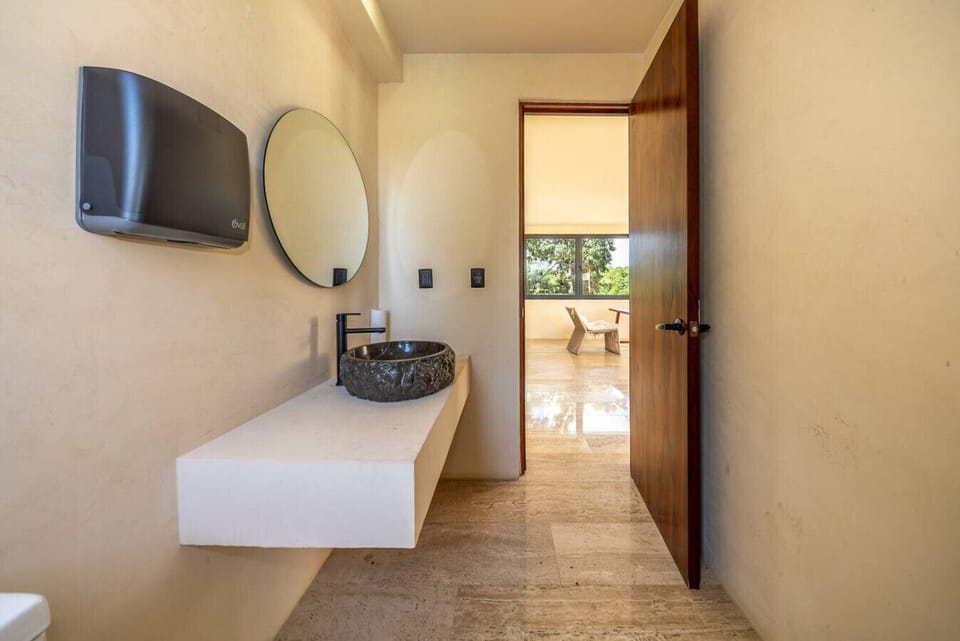 Freshen up in a bright and clean space.