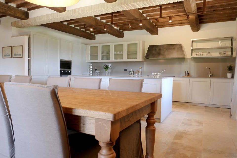 Furniture, Interior Design, Flooring, Wood, Floor, Ceiling, Cabinetry, Table, Chair, Kitchen