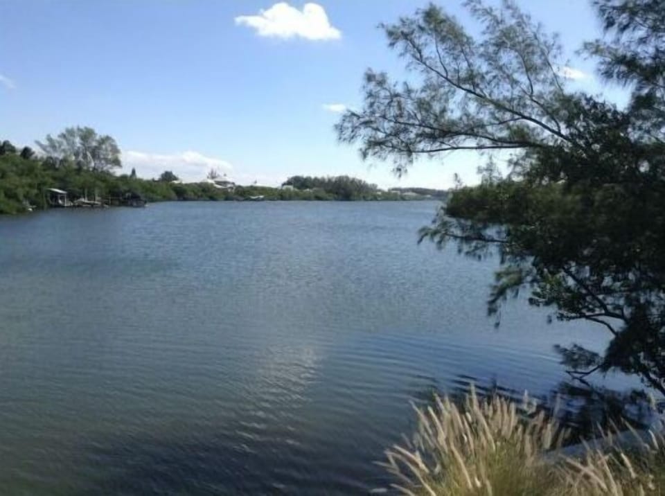 The view of the lagoon from the docks in the backyard.