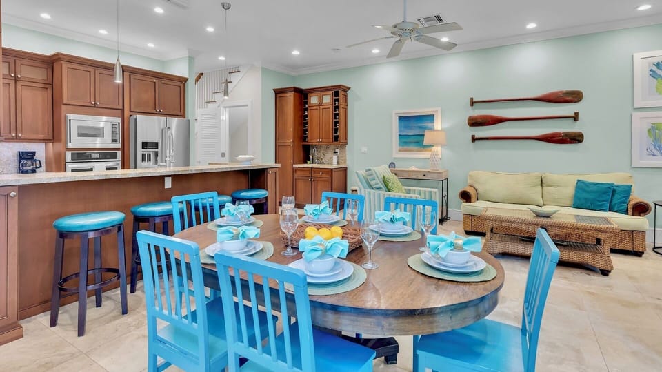 The indoor dining table has seating for six...