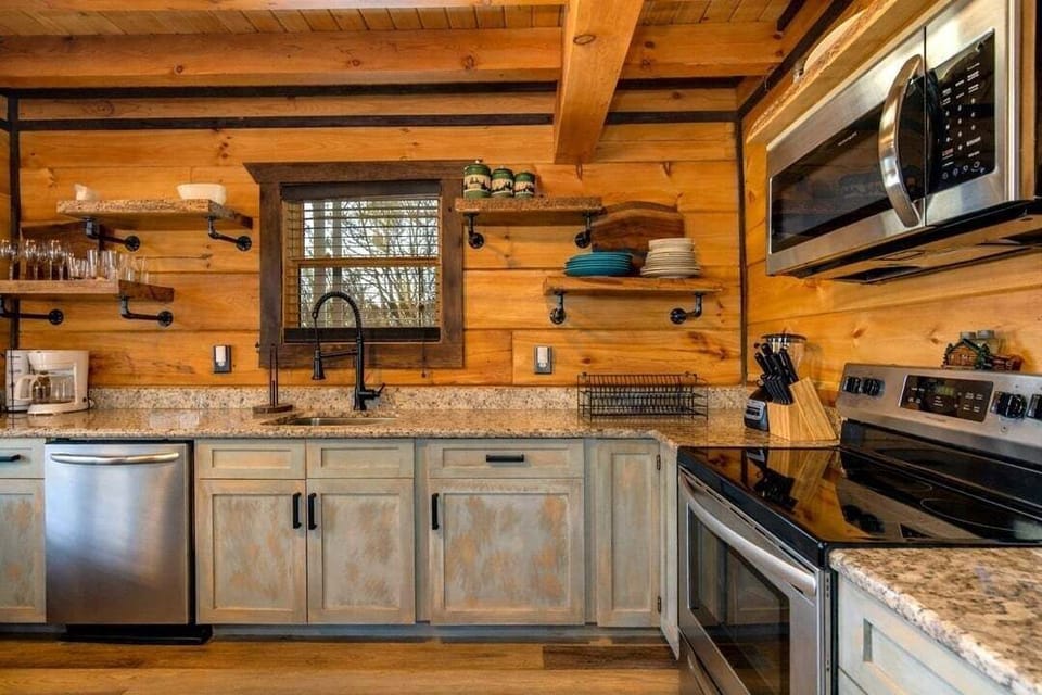 Indoors, Hardwood, Stained Wood, Appliance, Microwave