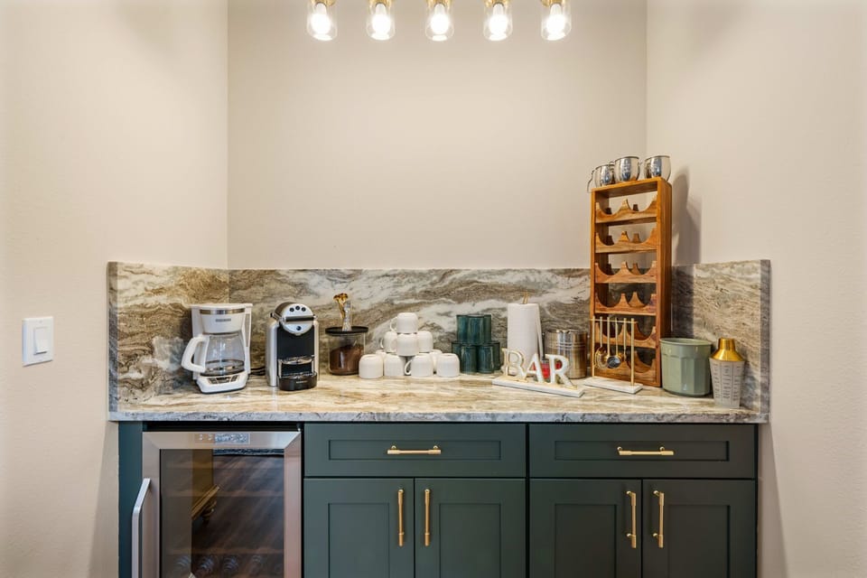 Custom-built coffee bar—your go-to spot for morning fuel or evening wind-downs