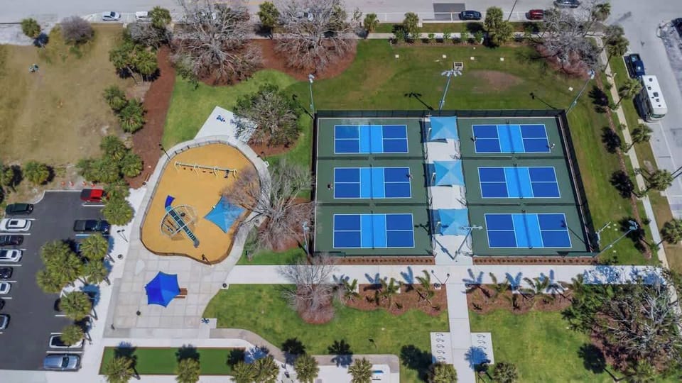McKay Park! Located across the street from the unit, featuring pickleball courts (paddles and balls provided) and a brand new playground for the little kiddos! 