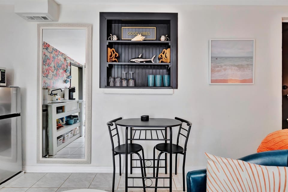 Built-in bar shelf with seating