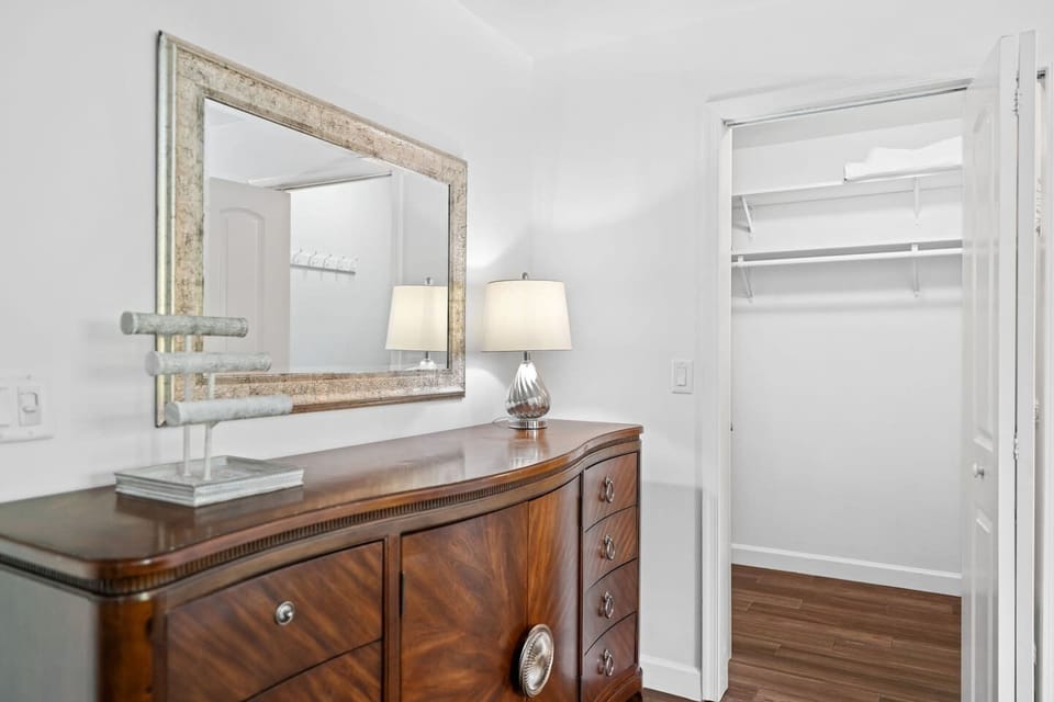 Stay organized with ease! Ample storage for clothes and a dedicated jewelry space make it simple to unpack and feel at home, even for longer stays.