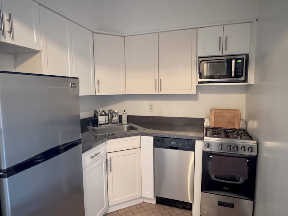Kitchen includes dishwasher, microwave, and electric kettle