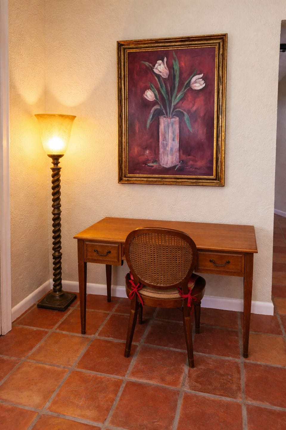 Quiet desk area for work or planning your day.