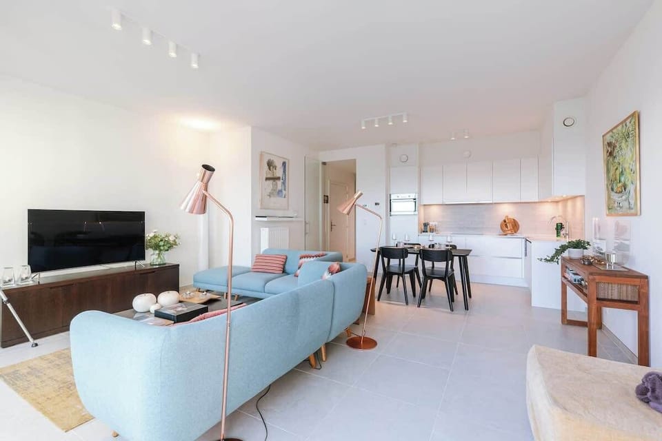 Bright living room with open kitchen