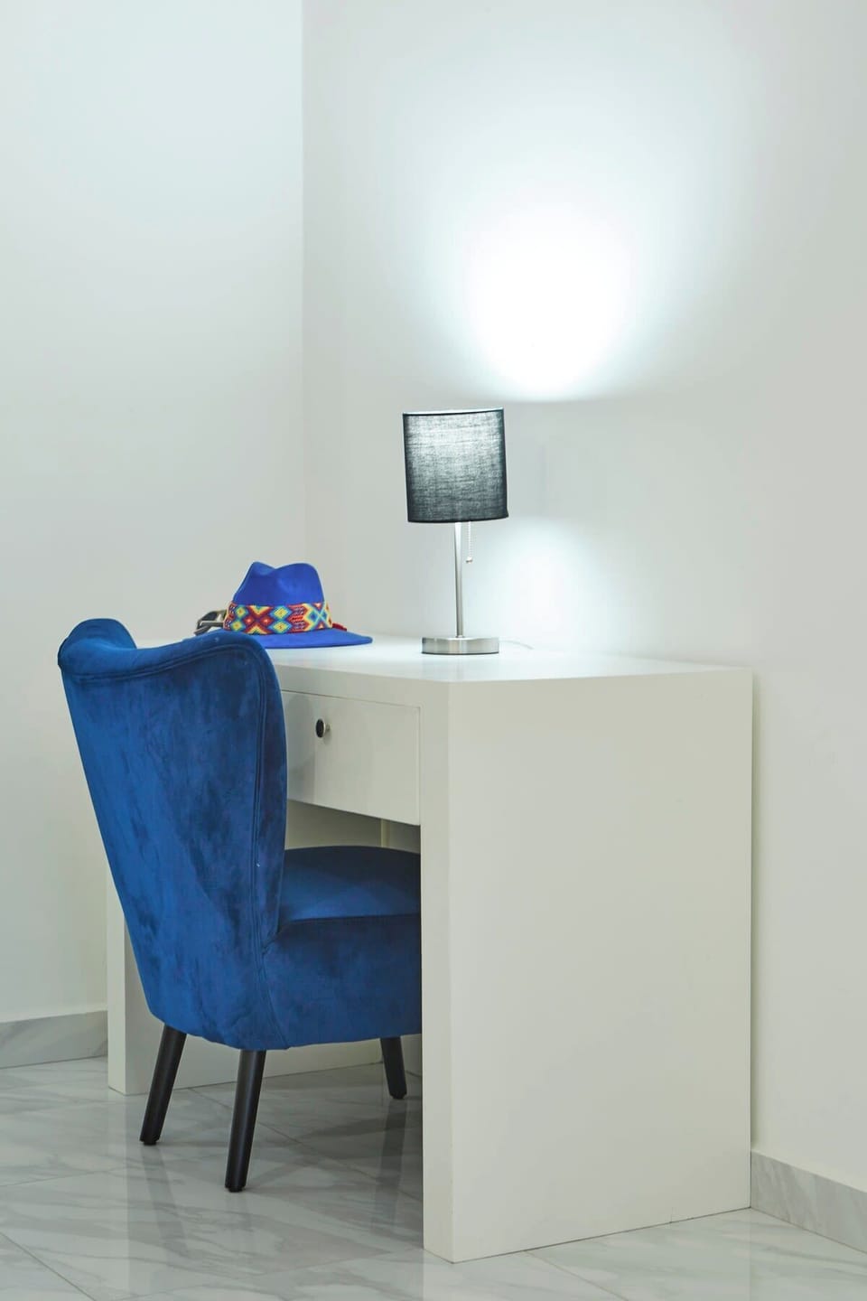 Bedroom w/ compact desk setup, ideal for work or quiet moments