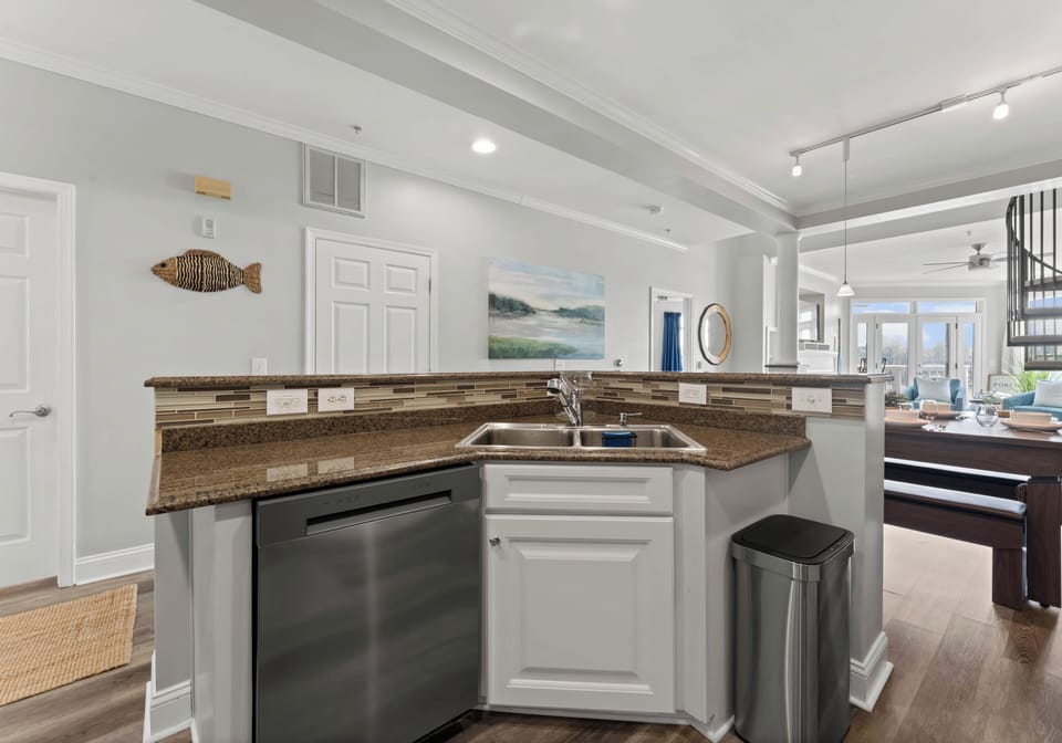 Kitchen island with seating for 2.