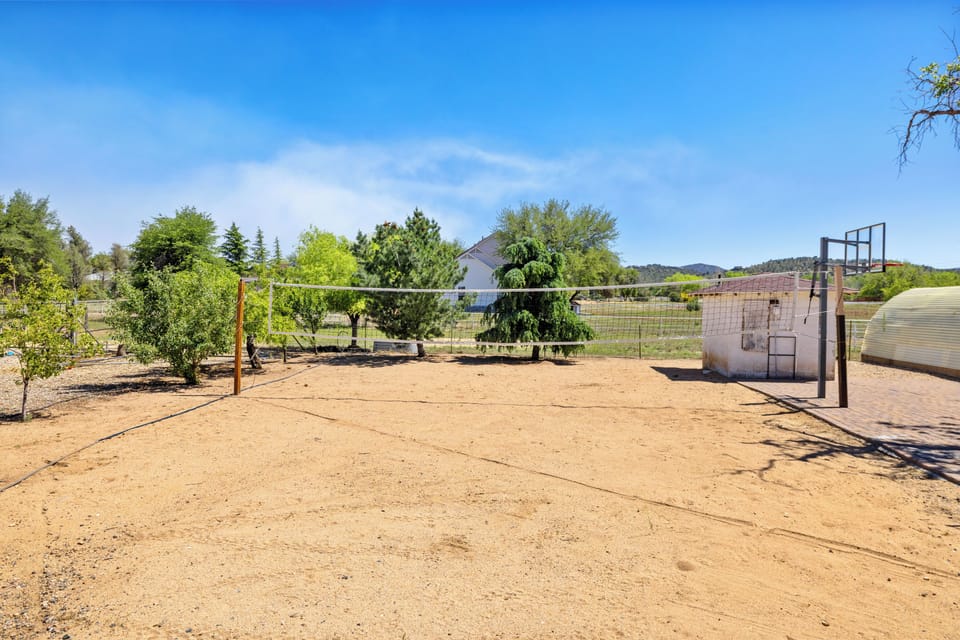 Outdoor volleyball court at Zebra Ranch-perfect for friendly games, group fun, and enjoying the Arizona sunshine.