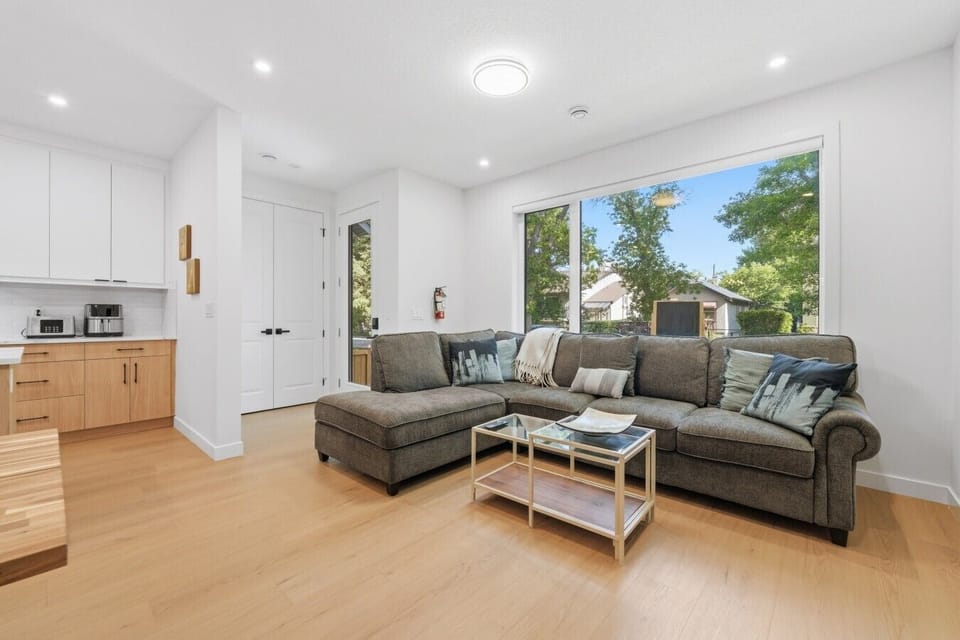 Massive sectional sofa with enough room for the entire family to enjoy a movie night.