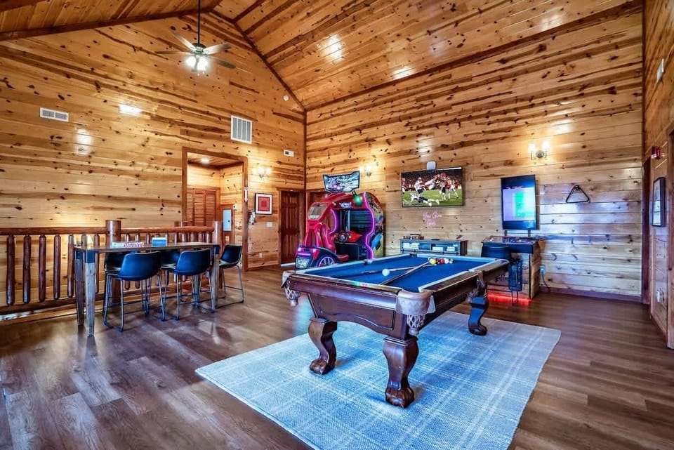 Multi-use entertainment space for games, movies, and relaxation