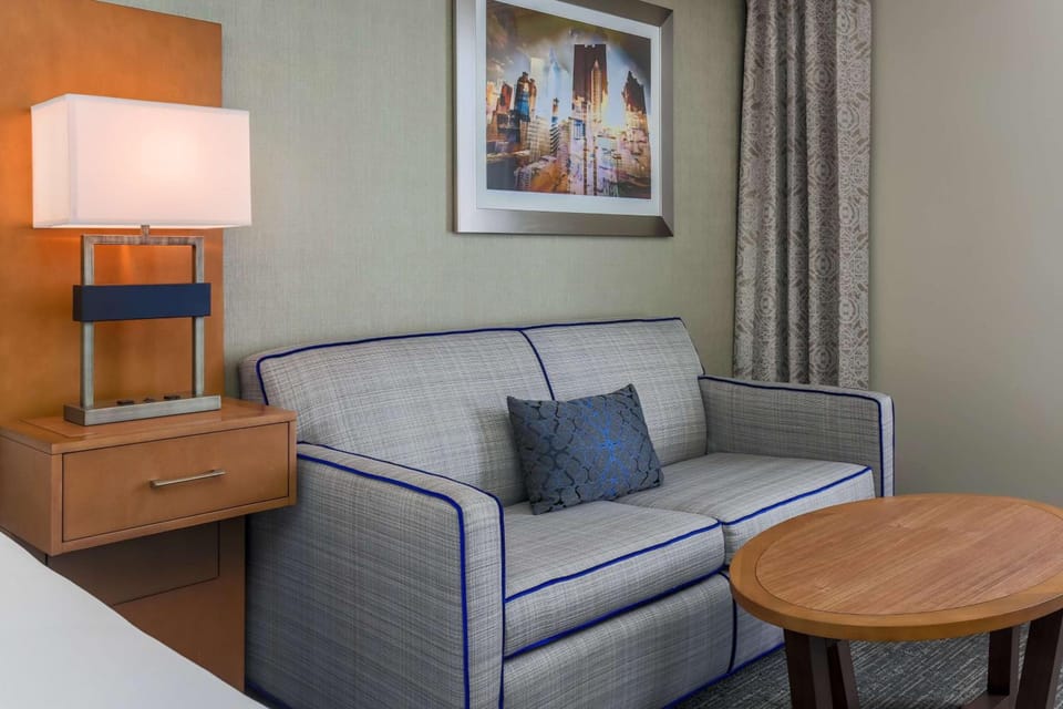 Sip coffee in the seating nook before heading out.