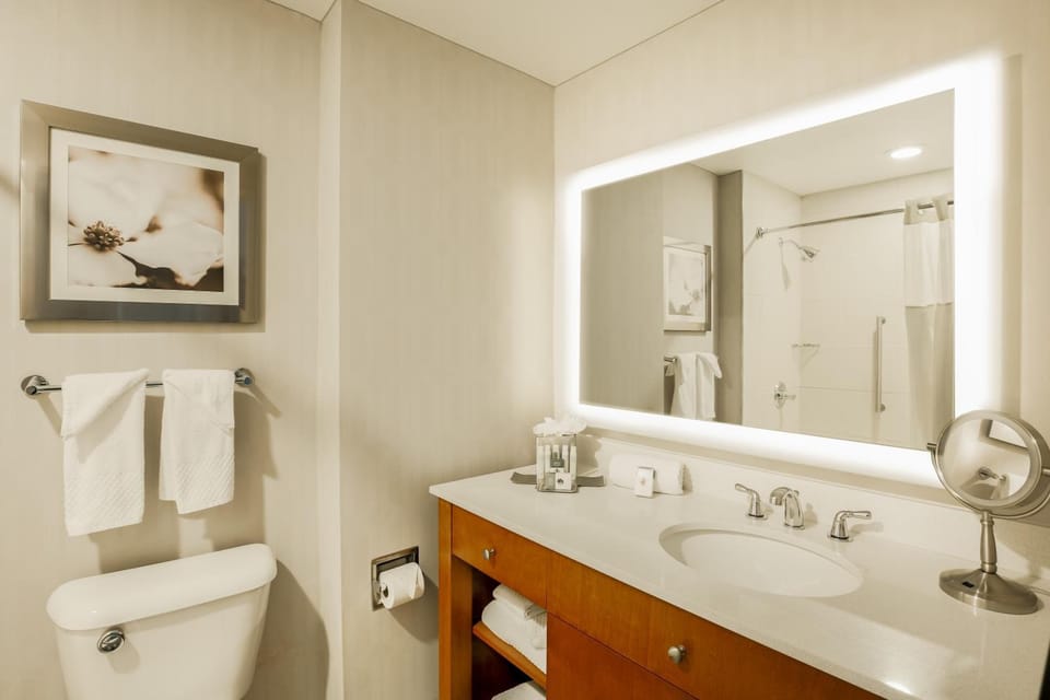Refresh at a bright vanity with plenty of counter space.