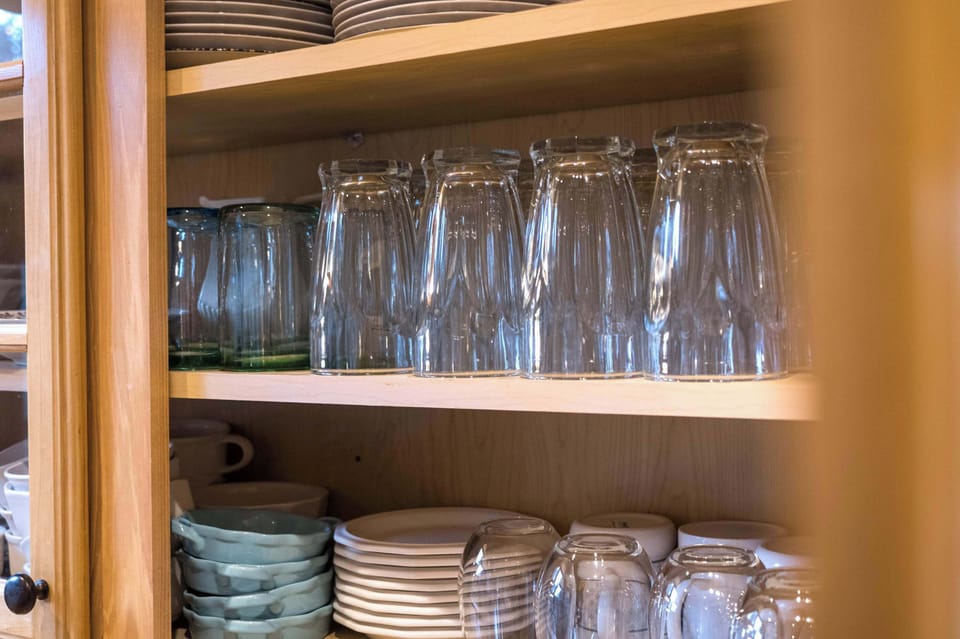 Glassware and dishes stocked for the whole group