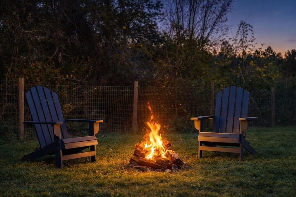 Gather around the cozy fire pit, perfect for relaxing evenings, roasting marshmallows, and making unforgettable memories.