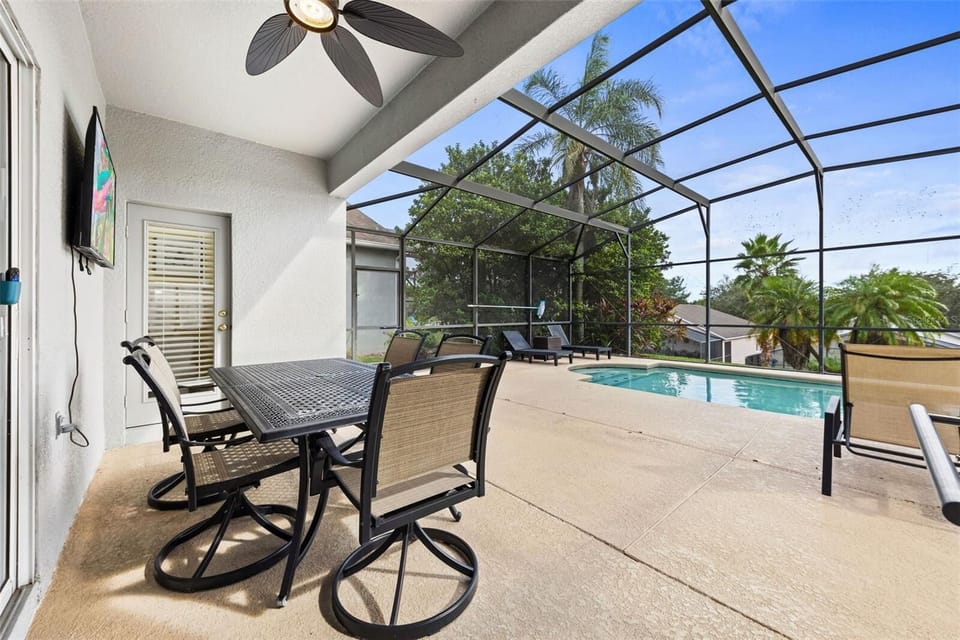 Outdoor patio with outdoor smart tv 