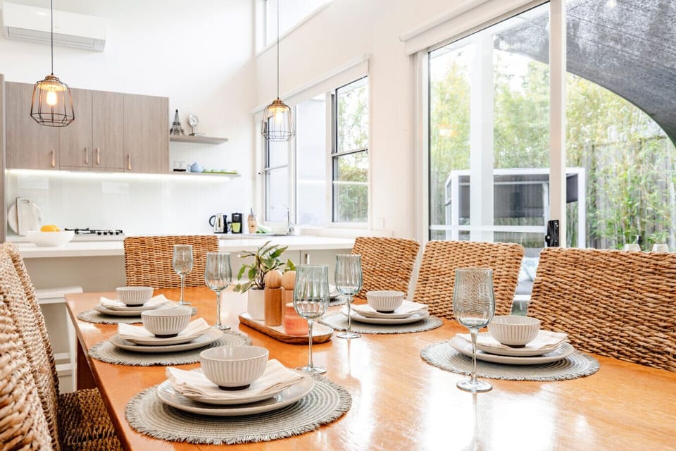 Dining table beautifully set and ready for the group.