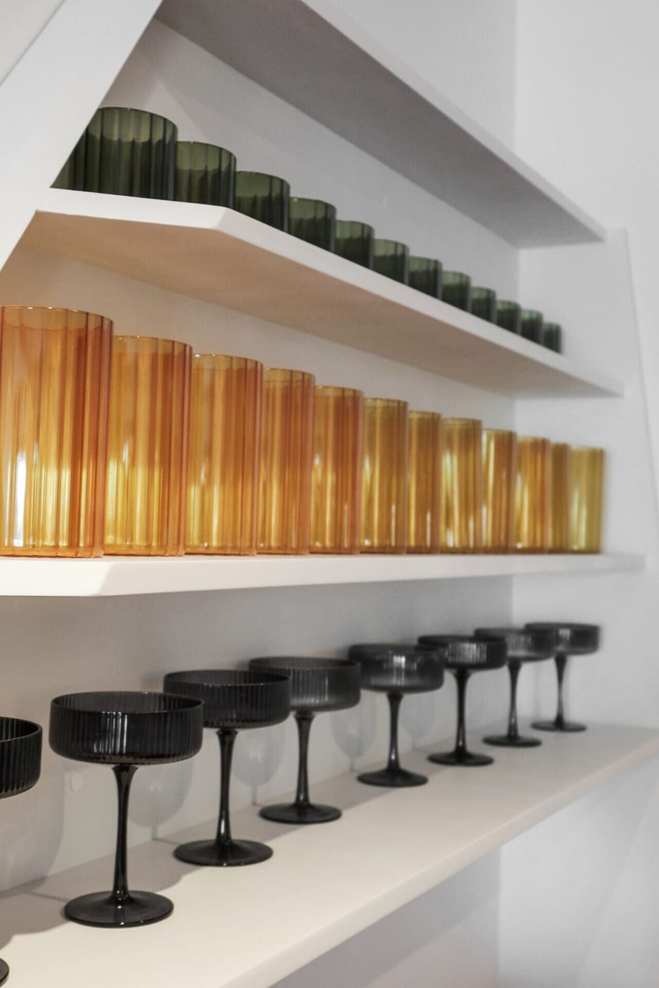 Stylish shelving with neatly arranged glassware