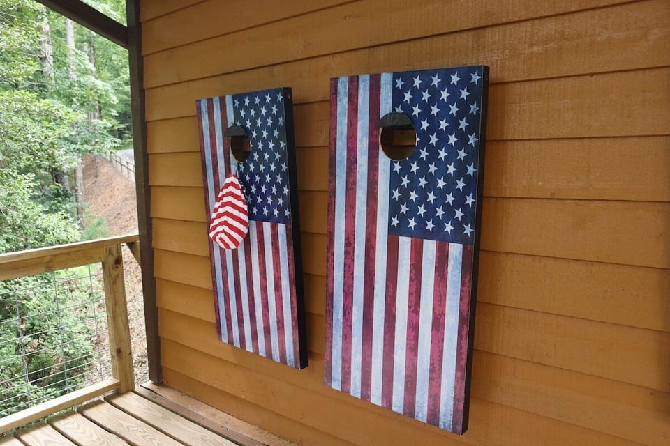 Enjoy a game of cornhole while you take in the long-range views of the mountains and forest around you.