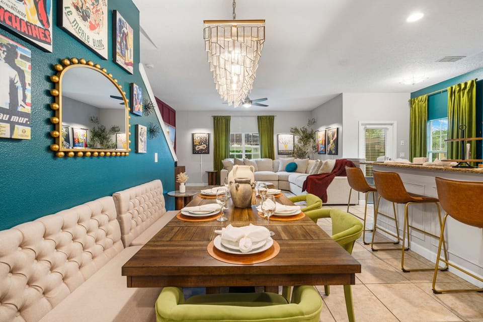 Stylish dining space with seating for the full group