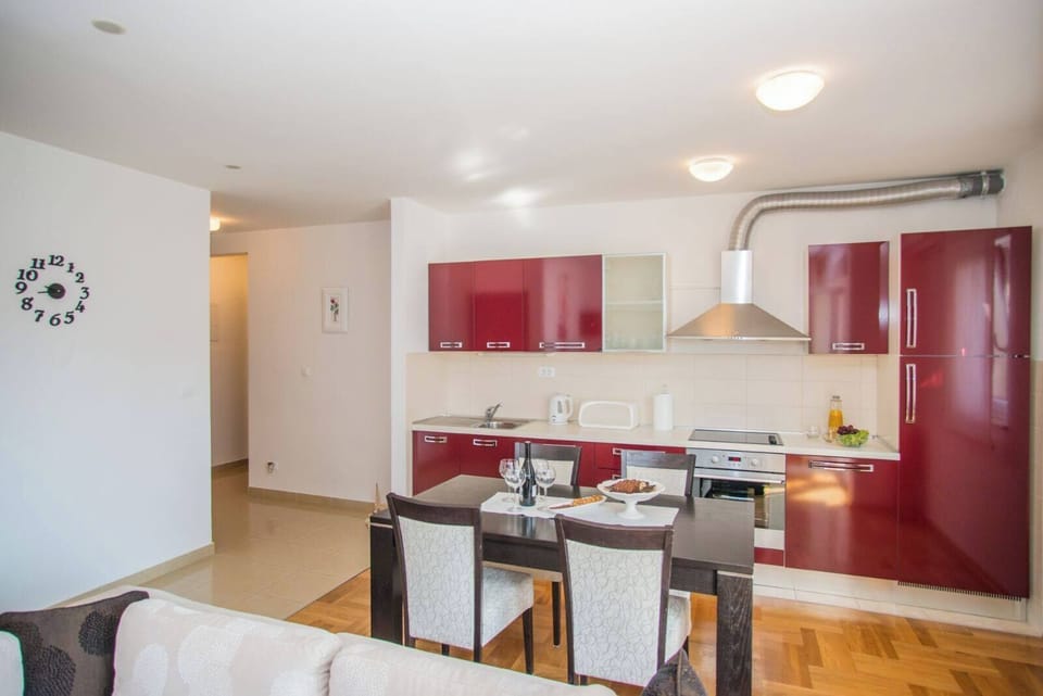 Dining room and kitchen.