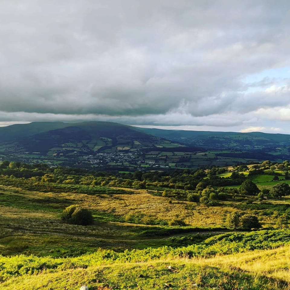 Scenic Welsh hills visible from Wern Watkins Bunkhouse