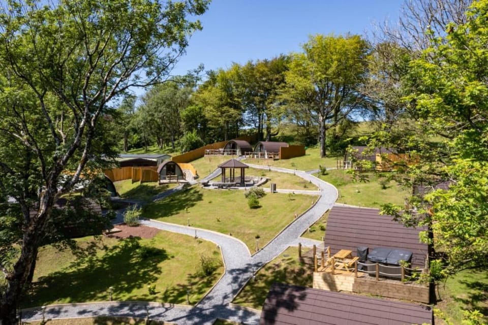 Aerial view of Pods @ Broadway glamping site