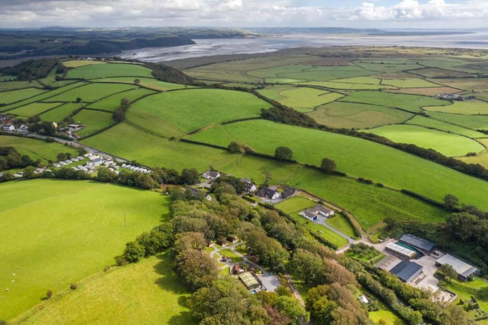Stunning aerial view highlighting the location towards Laugharne and the estuary.