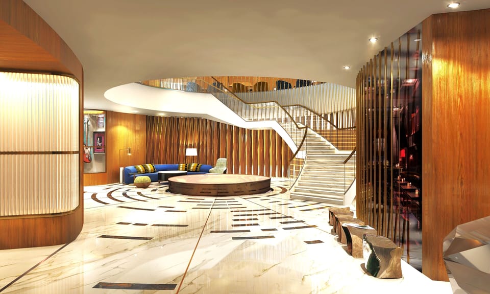 Step into a dramatic lobby designed for glamorous arrivals