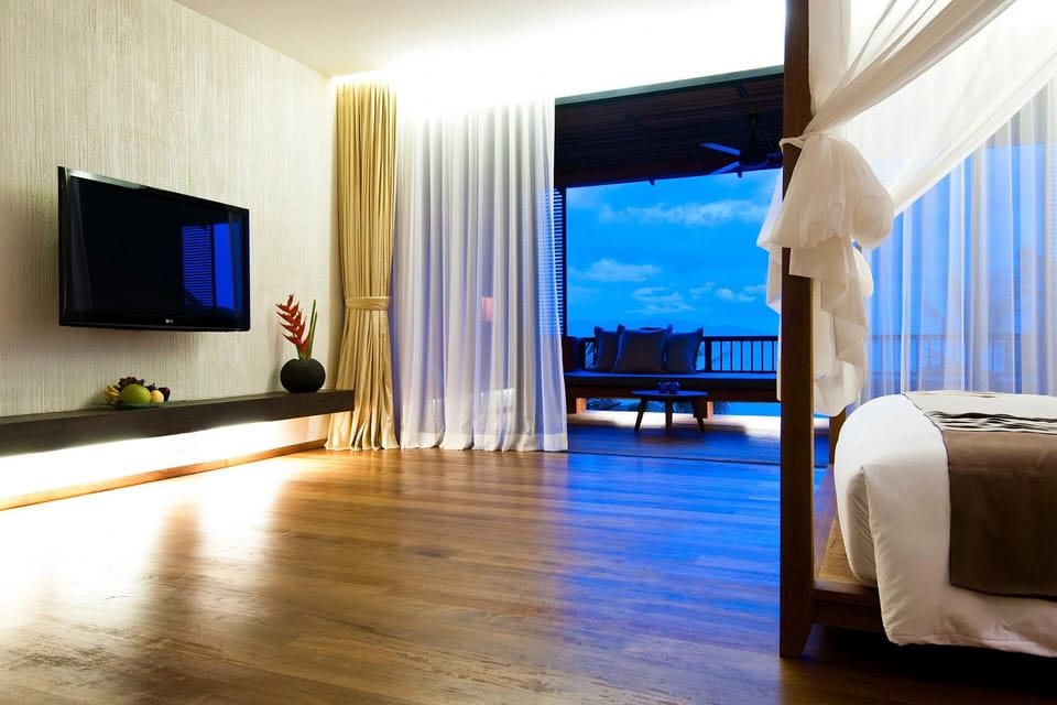 Wake up to golden light and an inviting ocean-facing terrace.