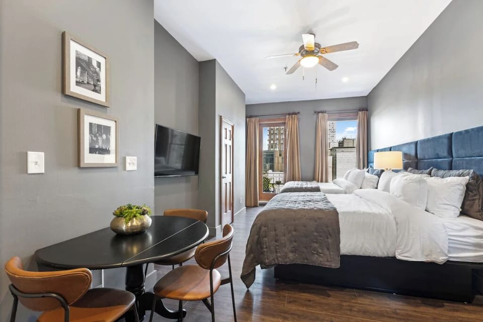 Settle in with streaming comfort beside the inviting dining table.