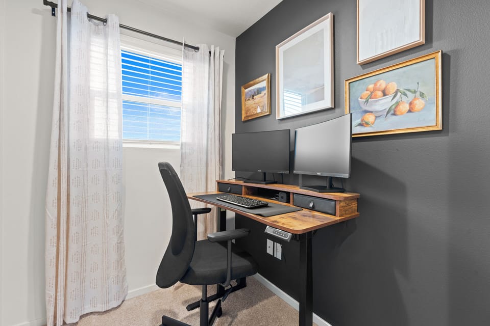 Remote work area! Docking station with usb-c connector and dual monitors.