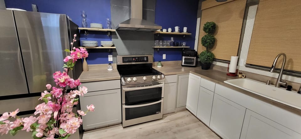 Kitchen with everything you need to cook.  Solid Wood counters