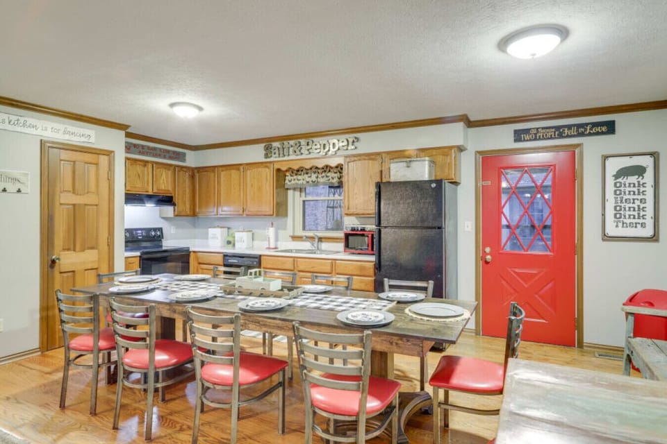 Kitchen | Dining Table | Red Entry Door & Refrigerator