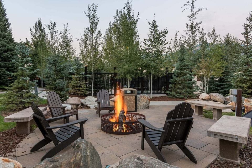 Gas fire pit in the common area is perfect for evenings roasting marshmallows