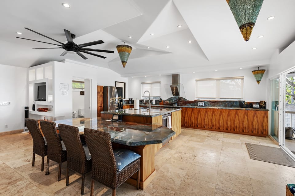 The property features and fully stocked kitchen.