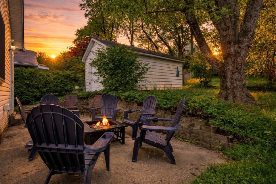 Backyard: Cozy up around the firepit and enjoy the calm outdoor setting.
