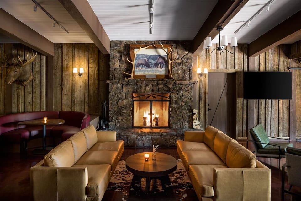 Warm up by the glowing fireplace after a day outside.