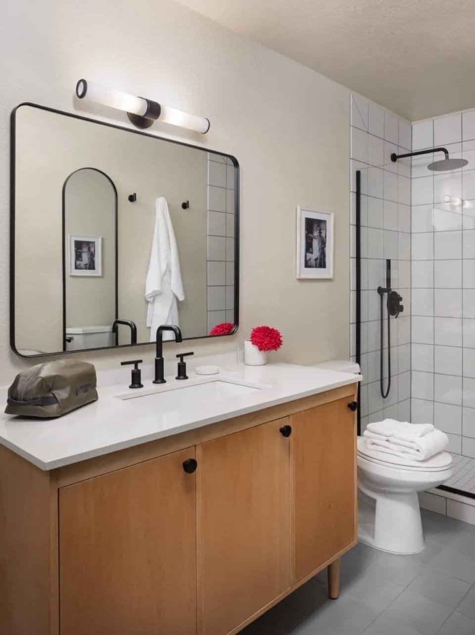 Rinse off in the crisp walk-in shower with rainhead.