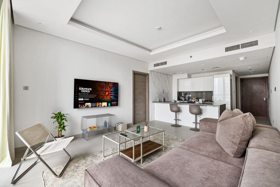 Stylish open living space, perfect for relaxing after a day out with the perfect view